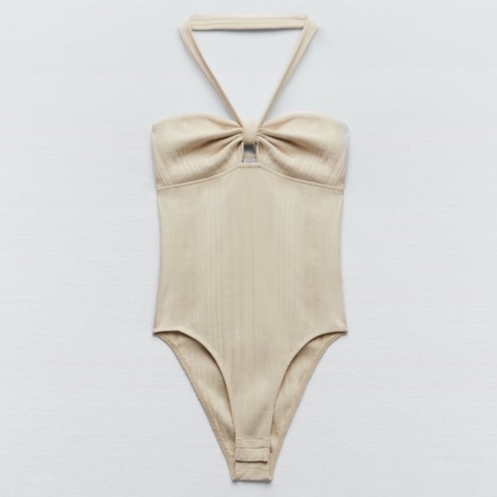 Zara Ivory Knotted Haltered Bodysuit